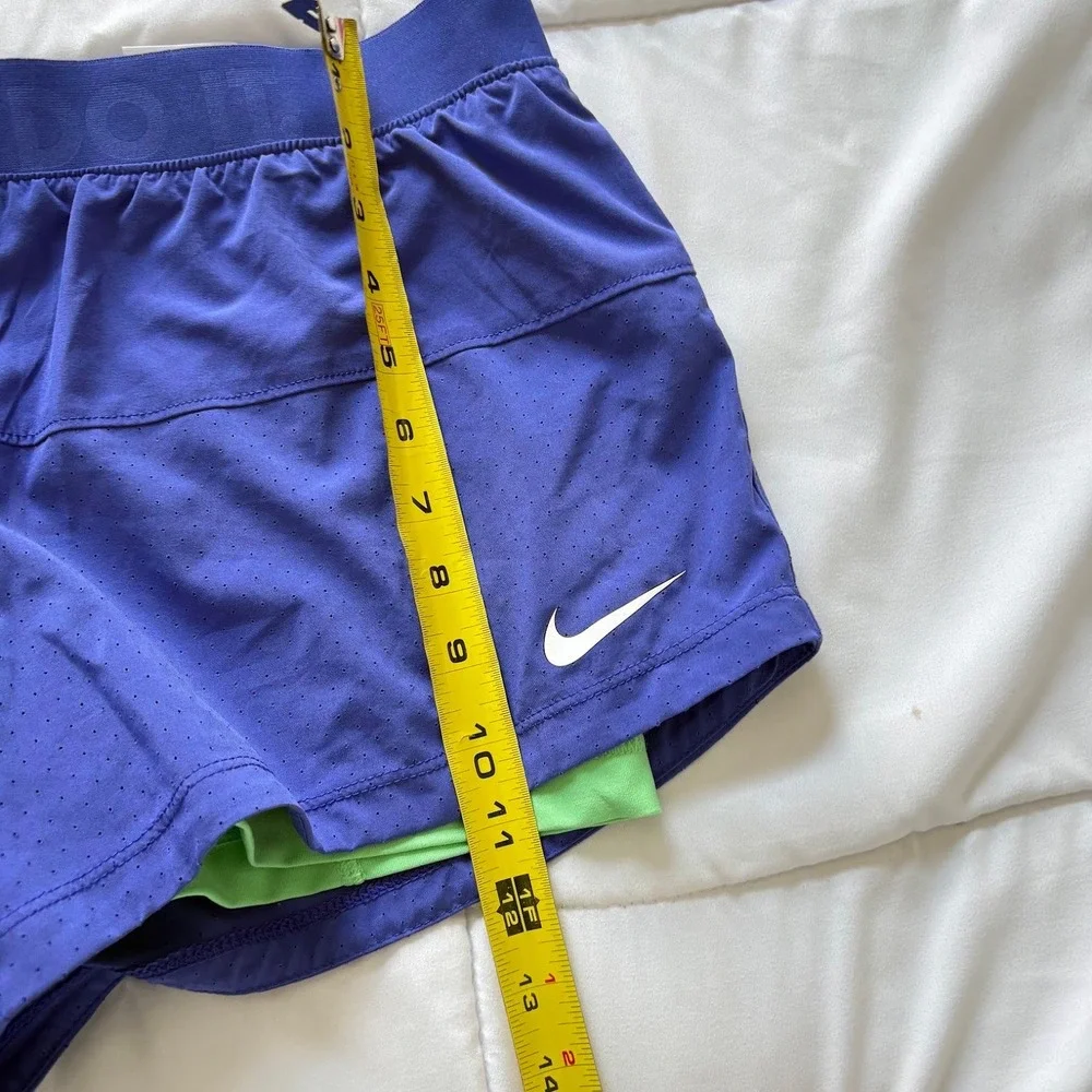Nike Womens Dri-FIT 2-in-1 Running Shorts Purple Green Just Do It Large Active